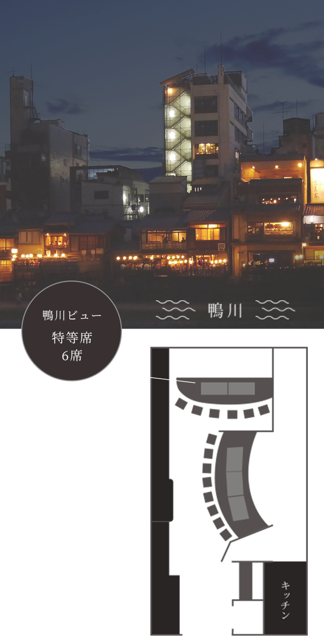 鴨川ビュー特等席6席 京都の夜景を望みつつ